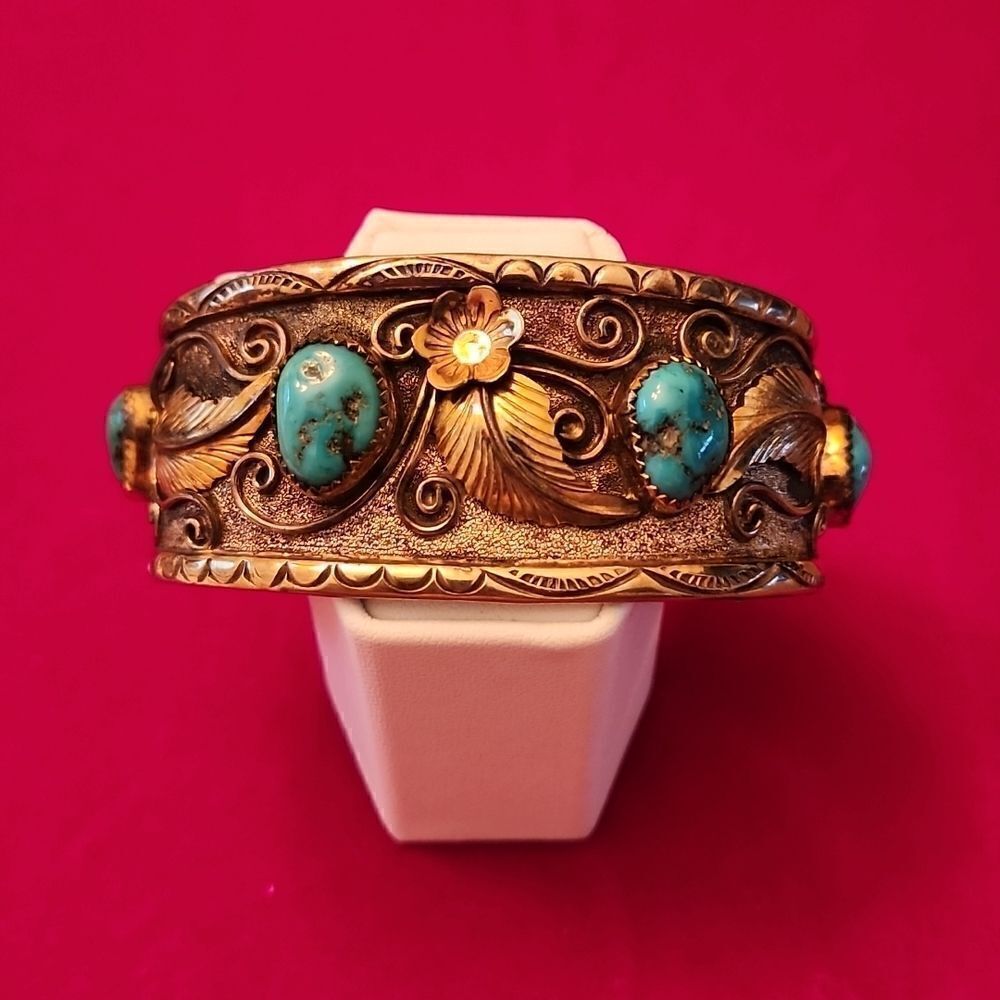 Navajo E. KING Signed Silver and Gold Opulent Vintage Cuff Bracelet